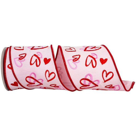 4" Hearts Tangle Dupioni Ribbon: Pink (5 Yards)