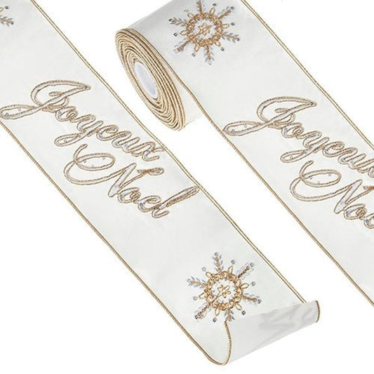 4" Joyeux Noel Embroidered Ribbon (10 Yards)