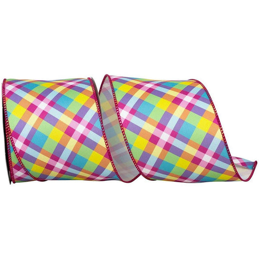 4" Pastel Plaid Diagonal Print Ribbon: Multi (10 Yards)