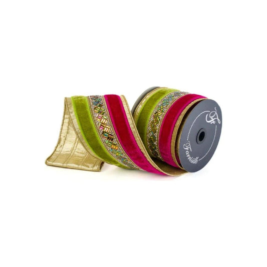 4" Plush Jubilee Gem Ribbon: Hot Pink/Lime (5 Yards)
