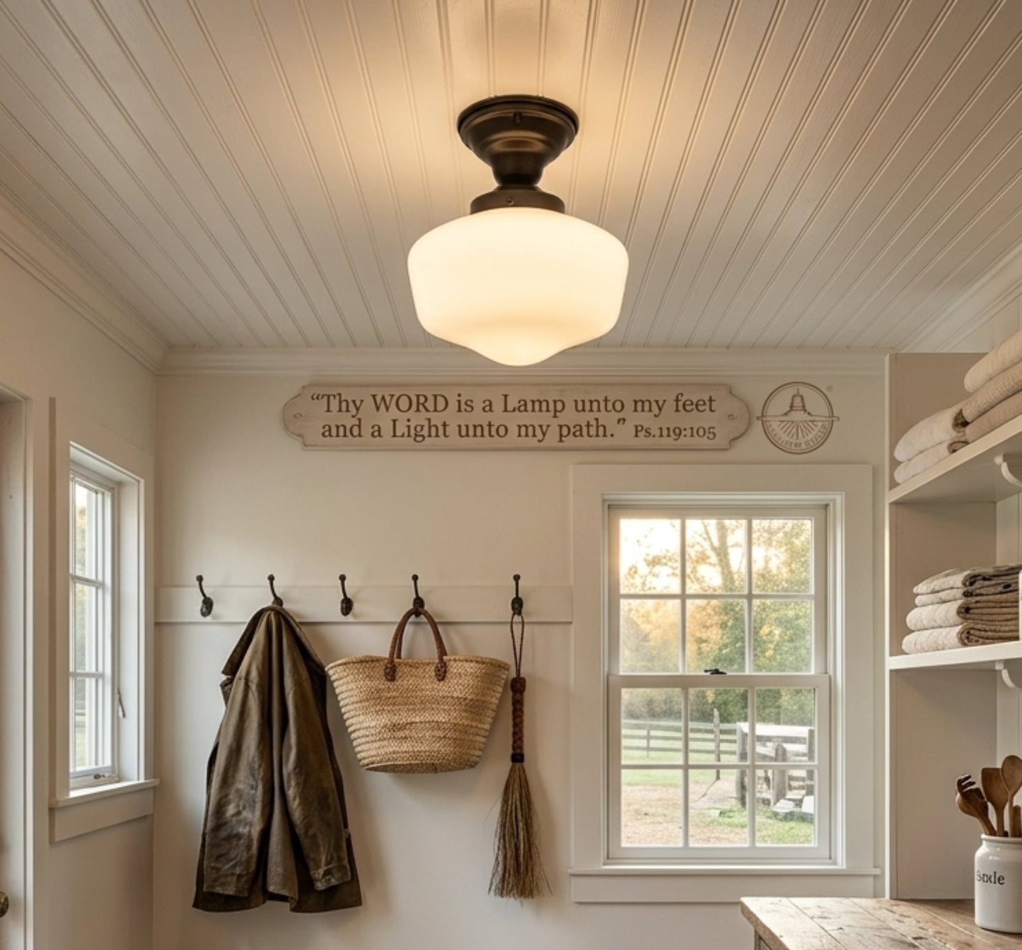 Modern Schoolhouse Milk Glass Ceiling Light | 8"