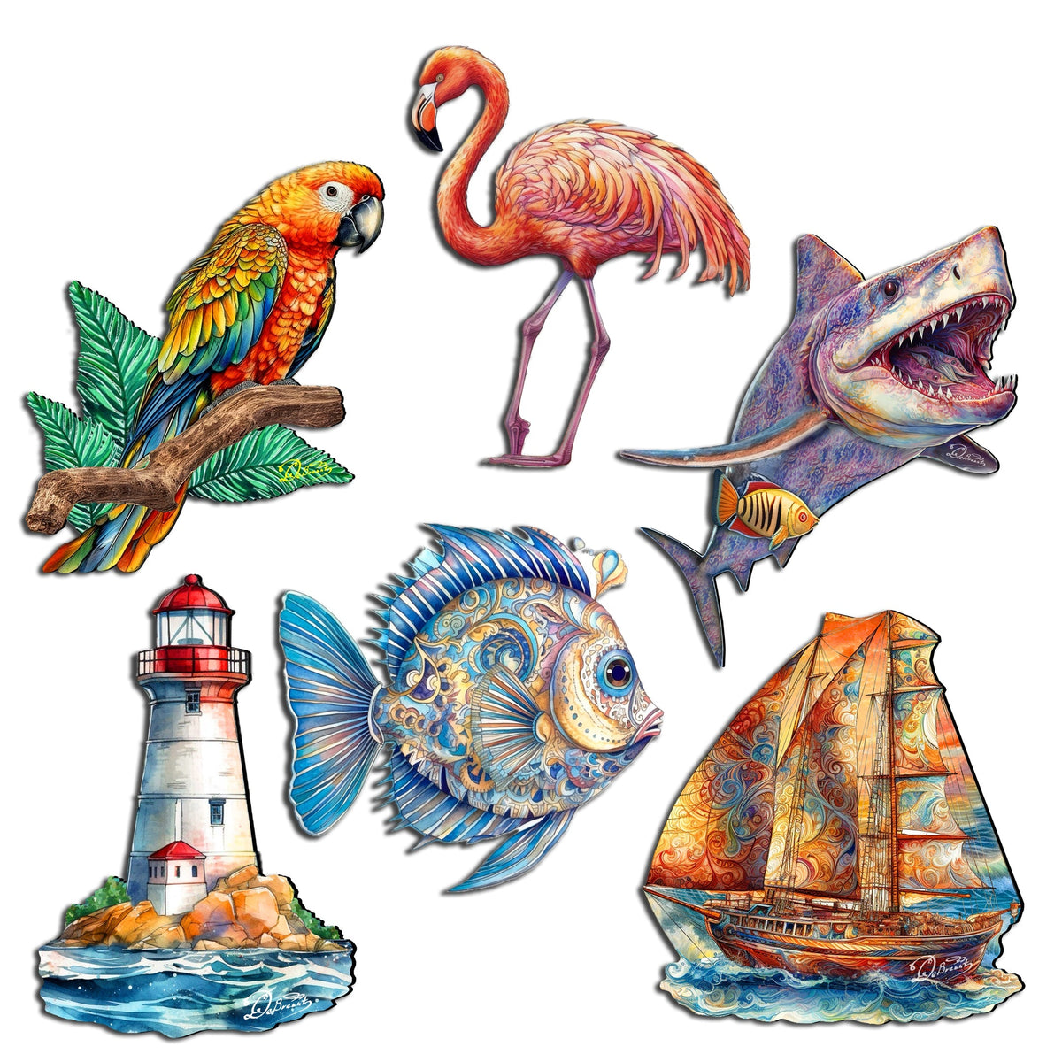 Ocean Crew Decorative Eco Wood Magnets Set of 6 by G. Debrekht - Coastal Decor - 8090065G-S6