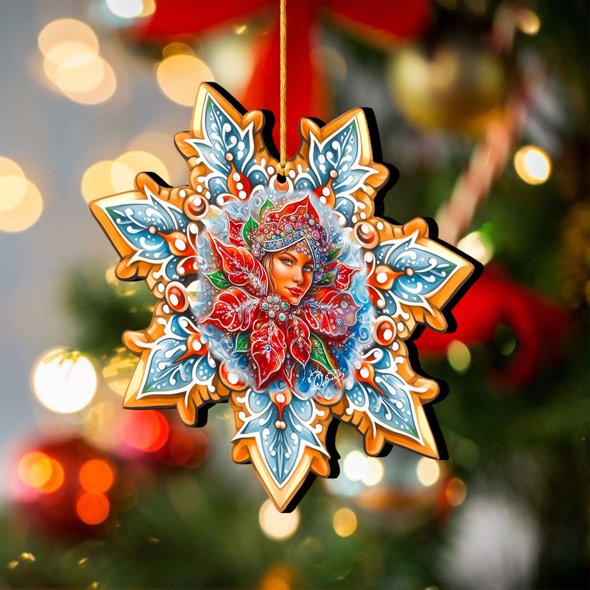 Snow Maiden Snowflake Wooden Ornaments by G. Debrekht - Christmas Decor - 8688401