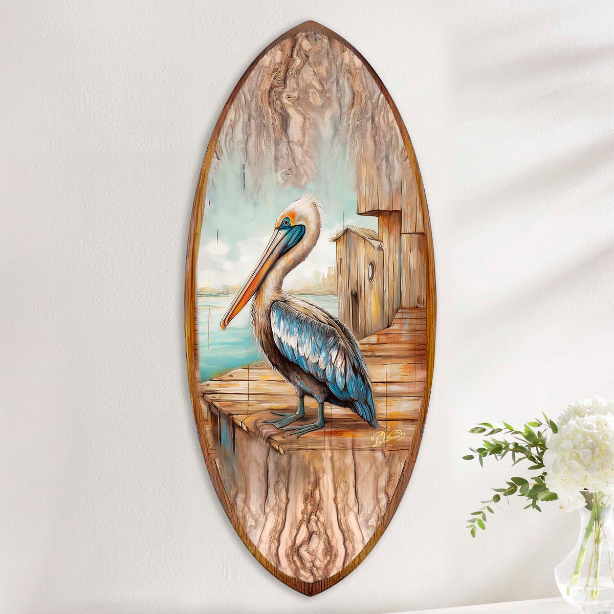 Pelican Surfboard Coastal Wall Art by G. DeBrekht - Coastal Holiday Decor - 8490128HS
