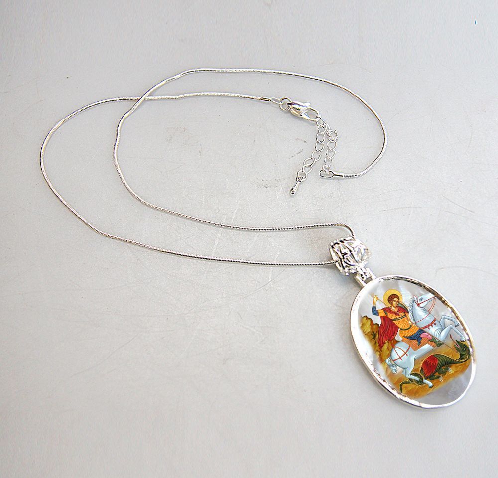 Saint George Silver Plated Mother of Pearl Necklace Jewelry - 43013