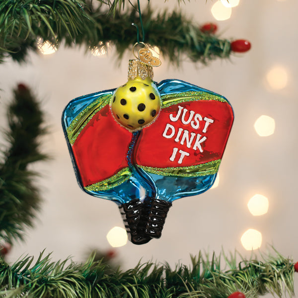 a christmas tree decoration with a yellow and blue light bulb