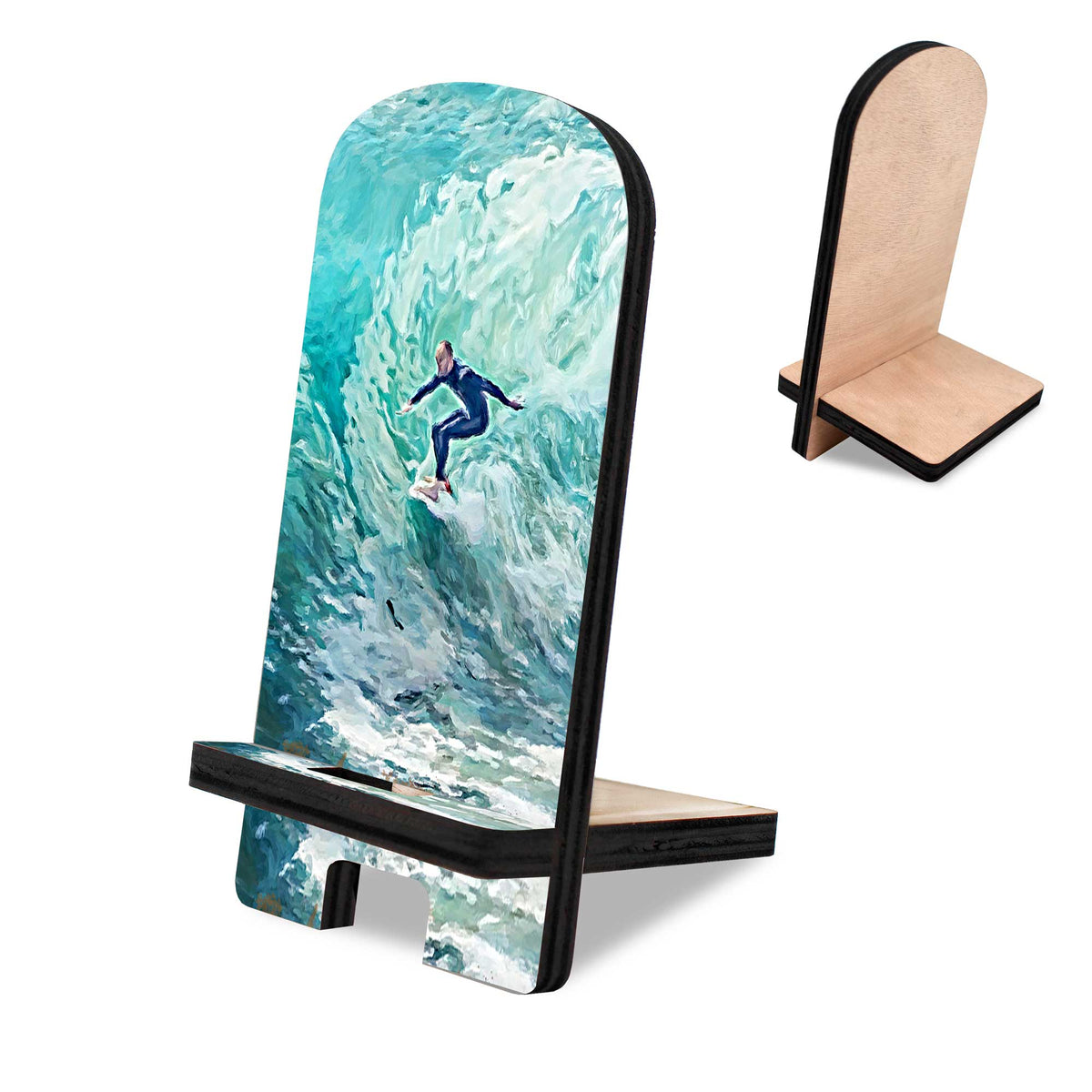 Surfer Coastal Cell Phone Stand Wood Mobile Tablet Holder Charging Station Organizer - 892041