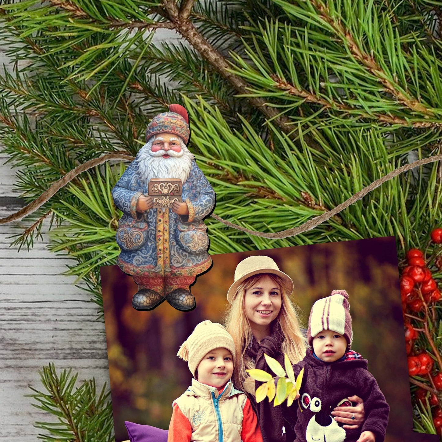 Santa Clip-On Eco Wood Decorative Ornaments Set of 6 by G. Debrekht - Christmas Decor - 8090032C-S6