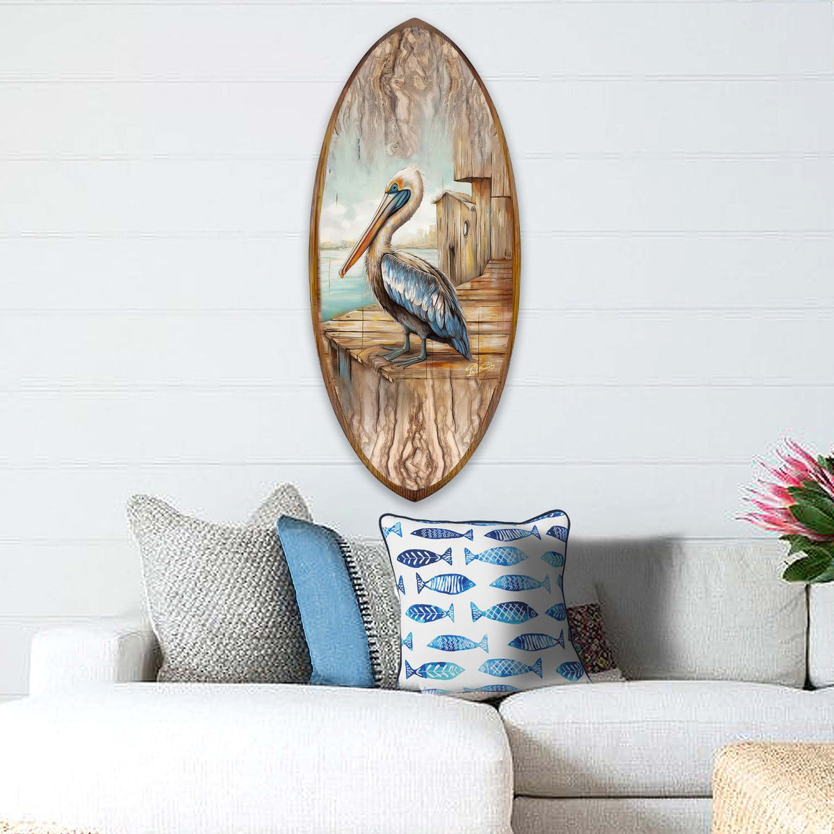 Pelican Surfboard Coastal Wall Art by G. DeBrekht - Coastal Holiday Decor - 8490128HS