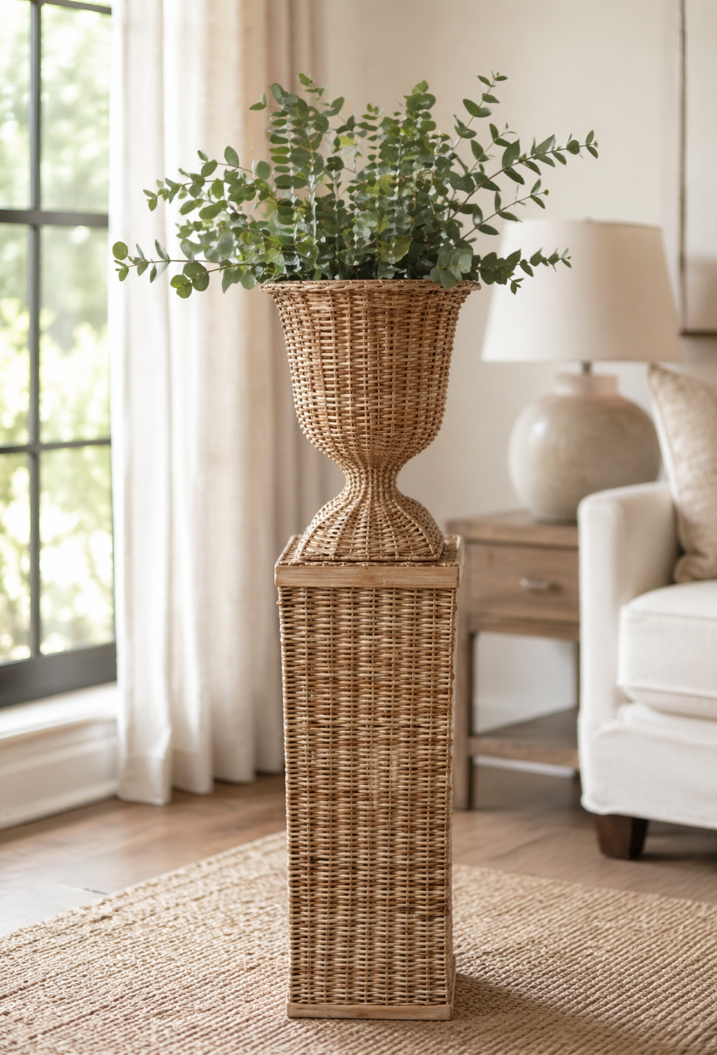 Square Wicker Urn and Pedestal (2 Options)