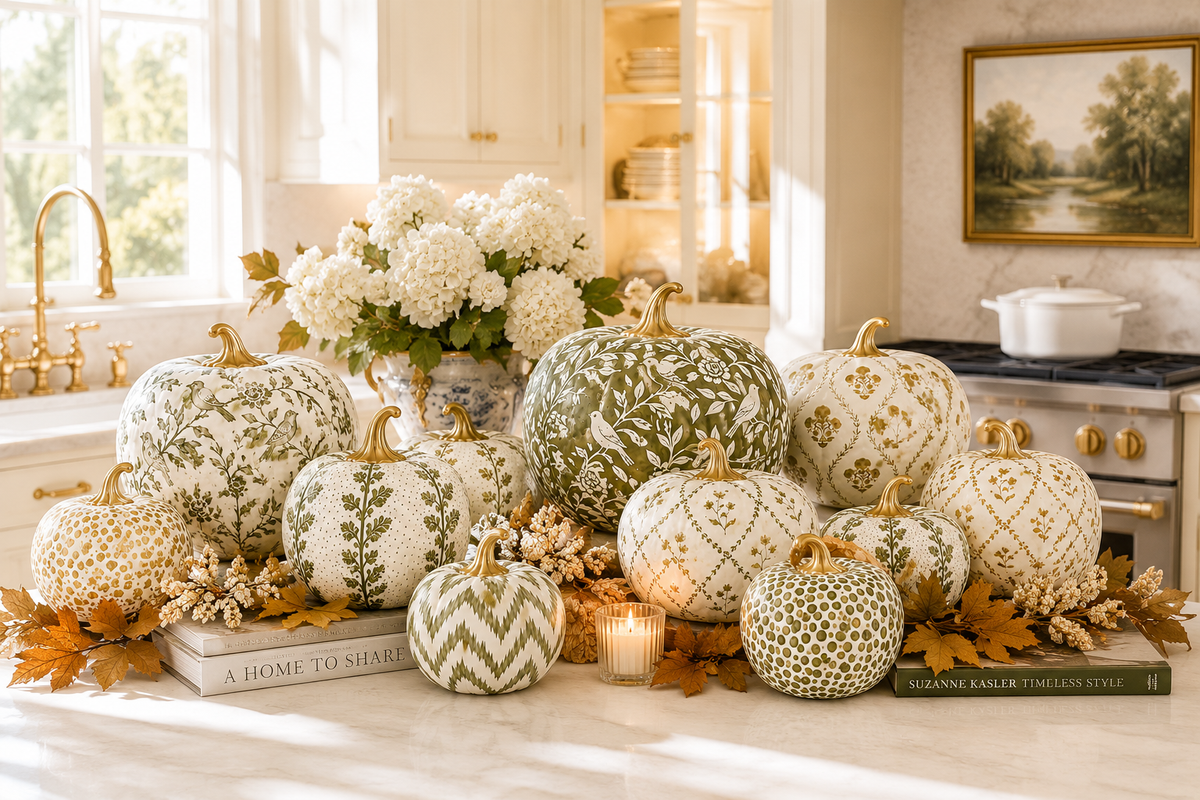 Green Bird & Vine Pumpkin