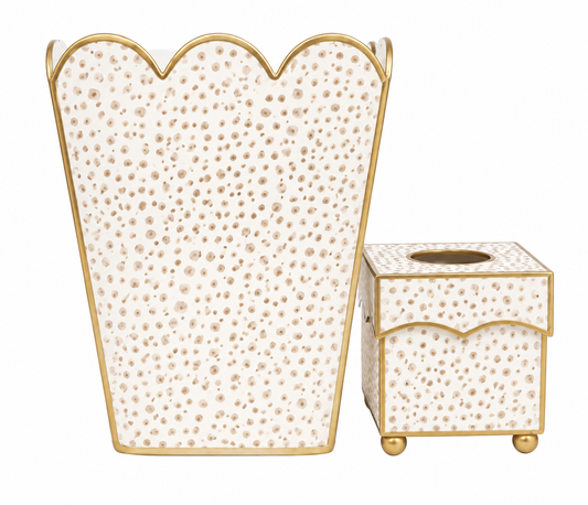 a white and gold container with gold trim