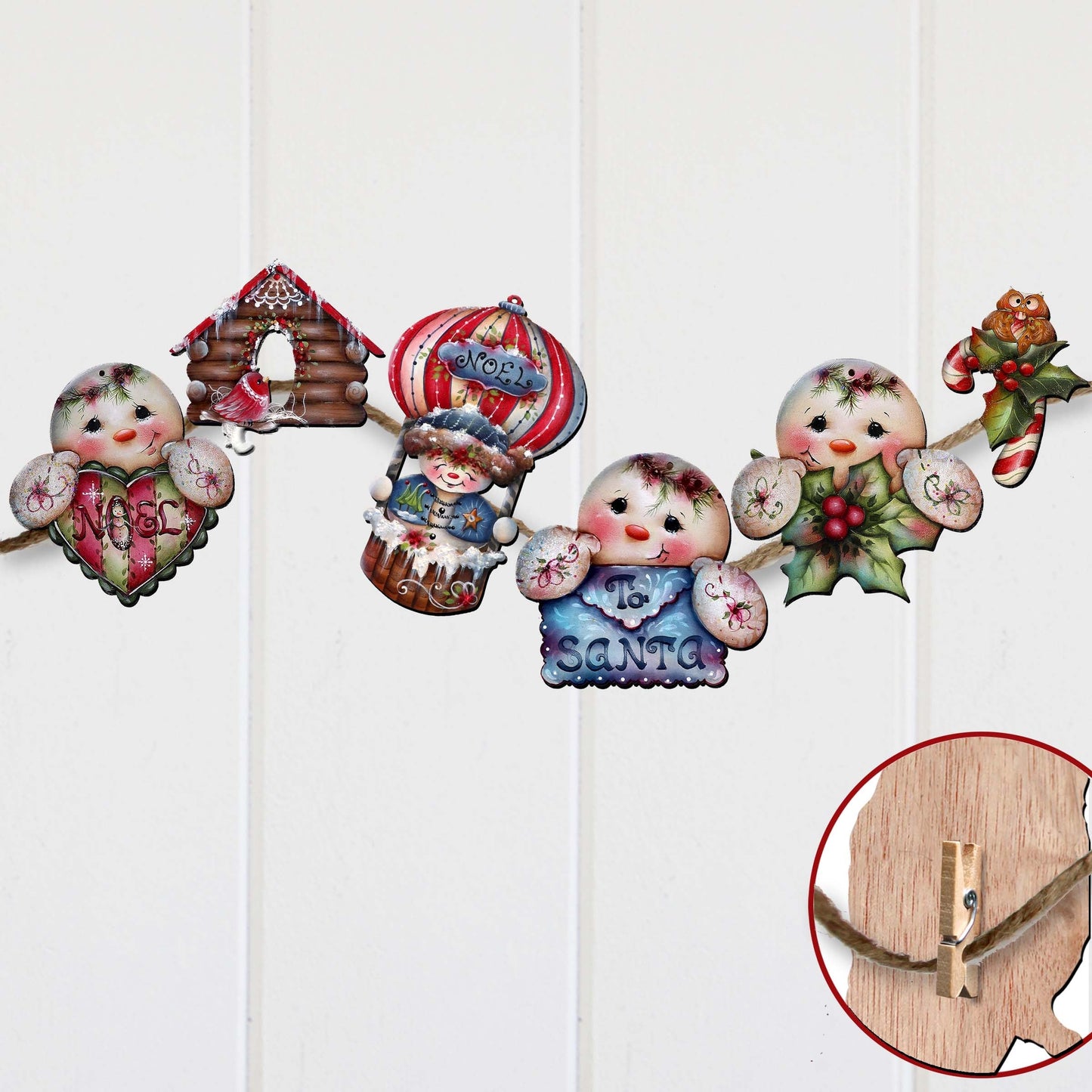 Giggles and Gifts Clip-On Eco Wood Decorative Ornaments Set of 6 by Jamie Mills-Price - Christmas Decor - 8090048C-MP-S6