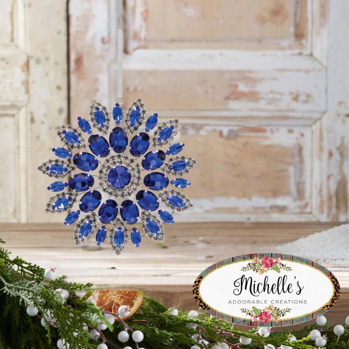 4.25in Hanging Faux Jewel Ornament: Blue
