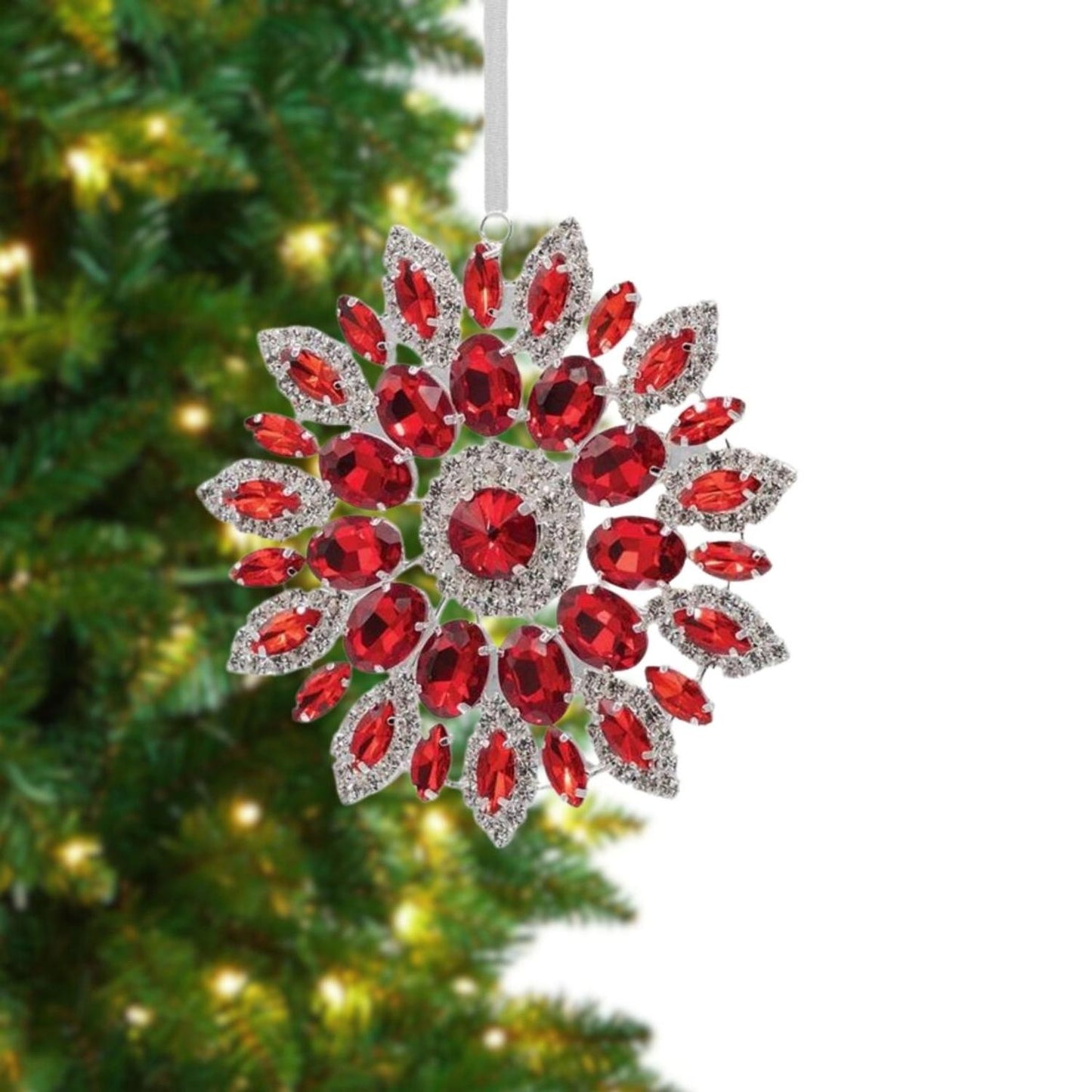 4.25in Hanging Faux Jewel Ornament: Red