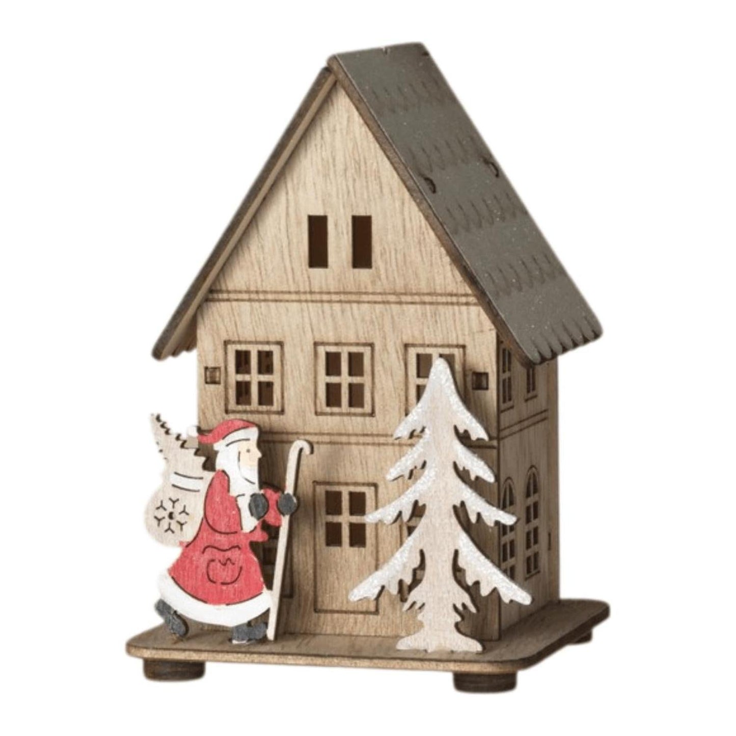 4.5" Lighted Laser Cut Wood House Ornament