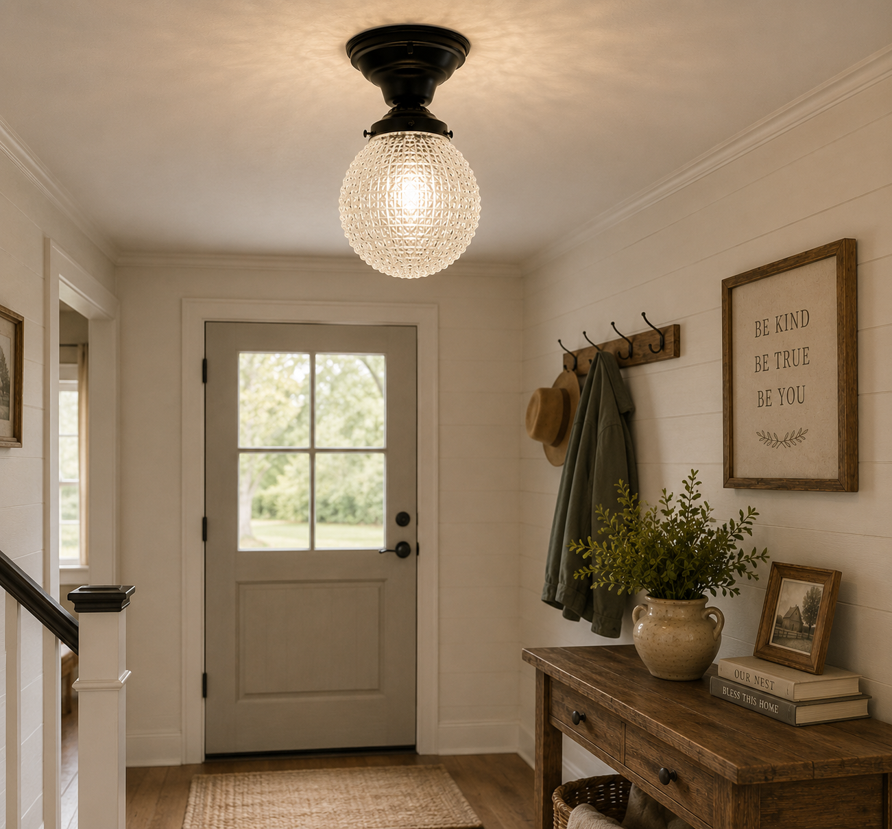 Authentic Antique Diamond Glass Ceiling Light