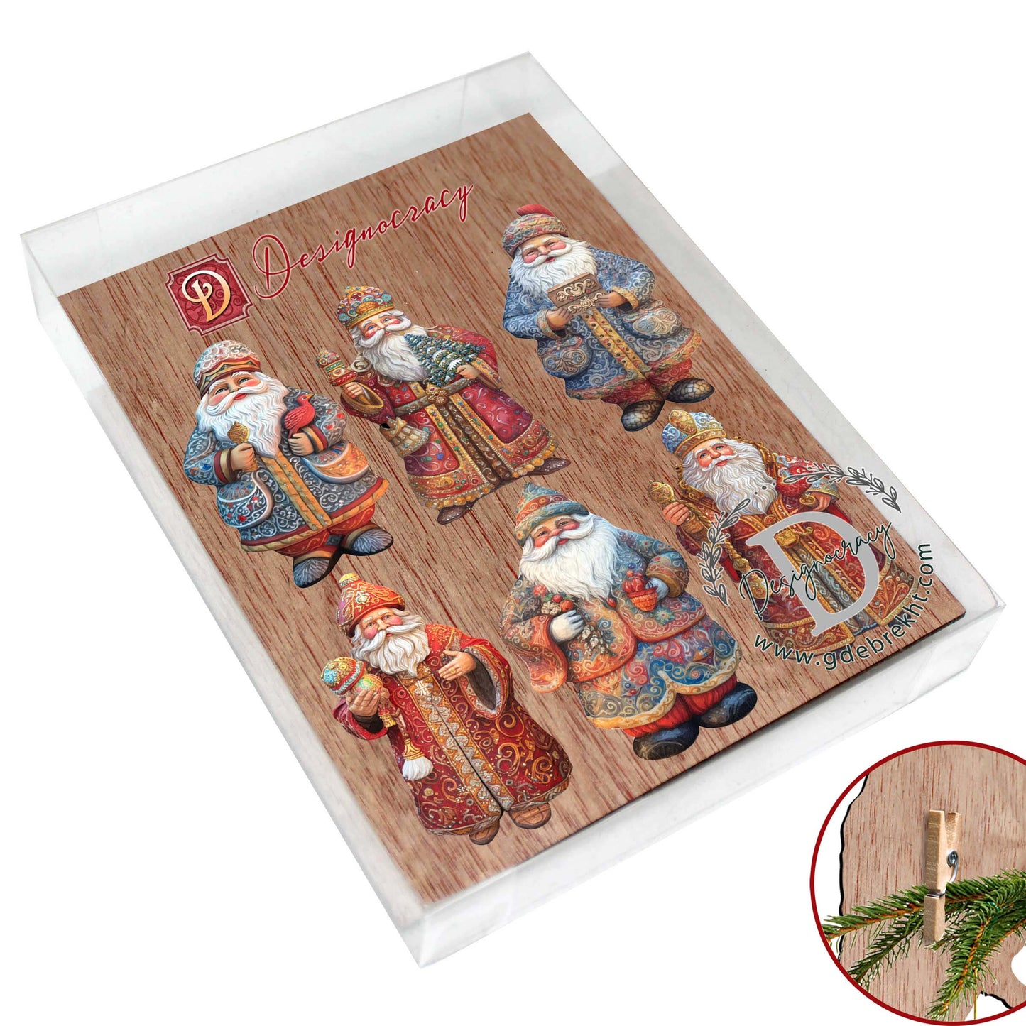 Santa Clip-On Eco Wood Decorative Ornaments Set of 6 by G. Debrekht - Christmas Decor - 8090032C-S6