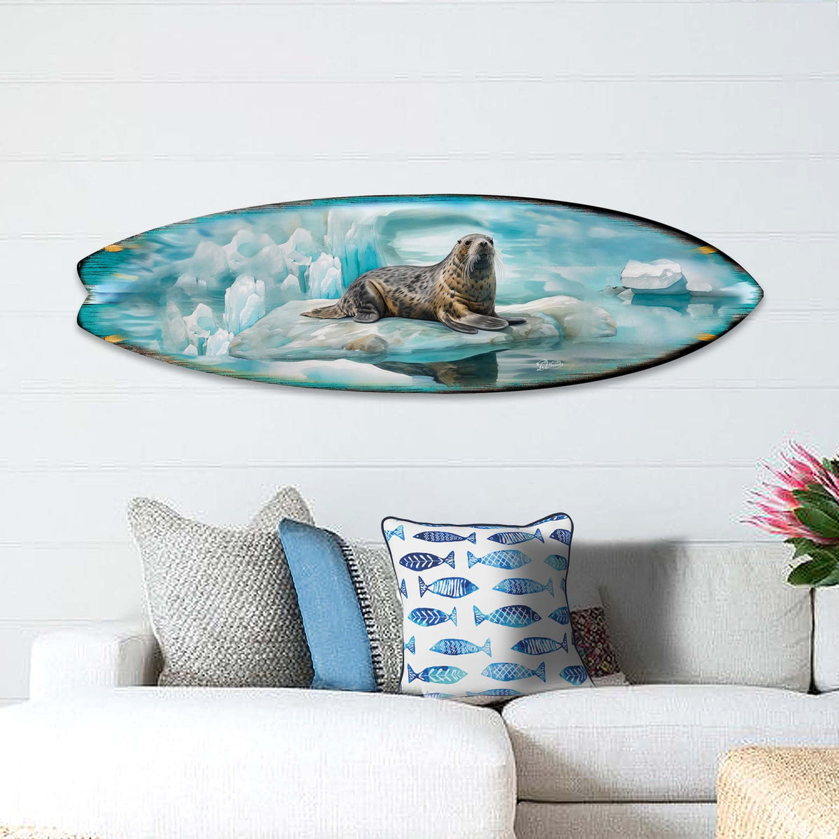 Leopard Seal Surfboard Wildlife Wall Art by G. DeBrekht - Wildlife Holiday Decor - 8490117HS