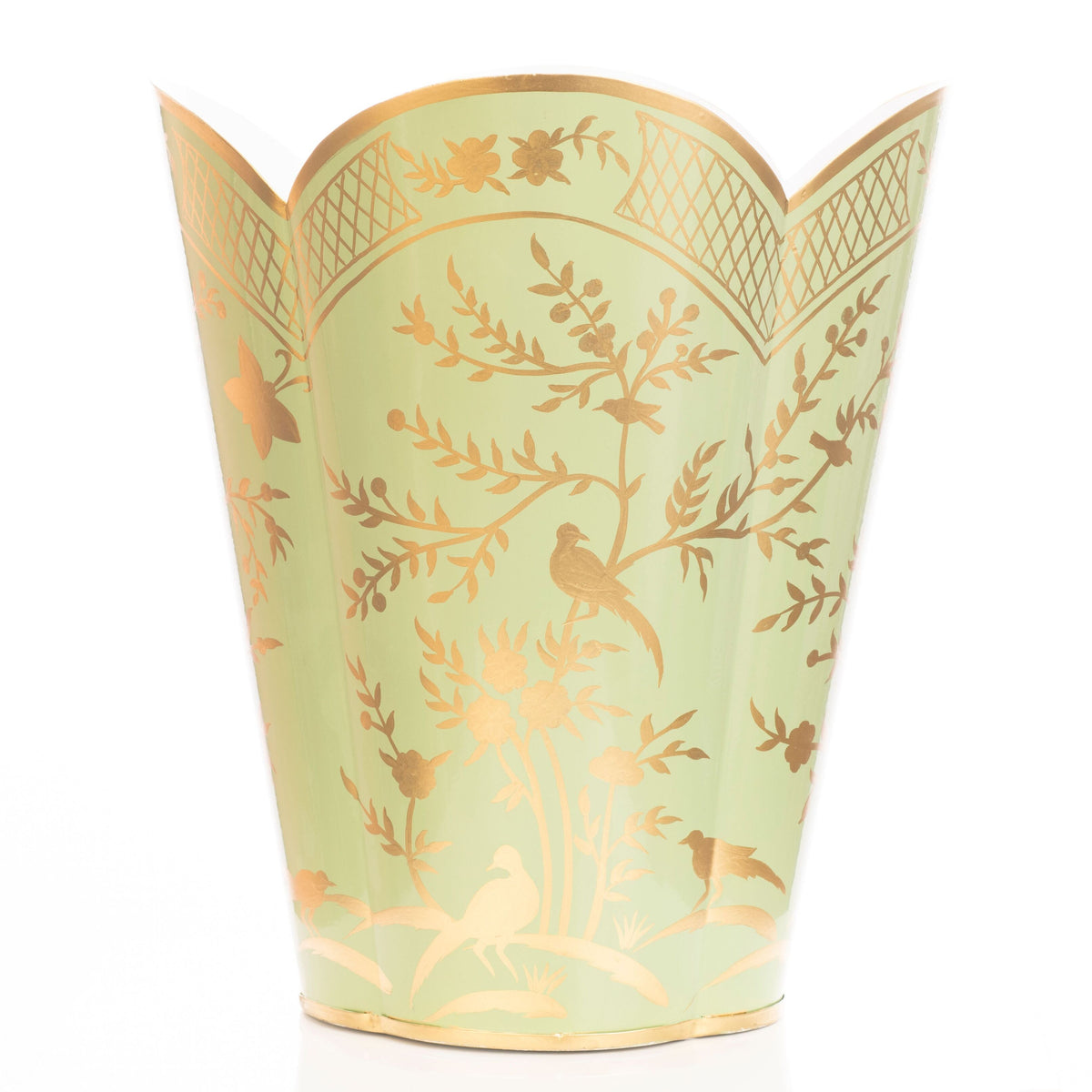 Spring Green & Gold Chinoiserie Wastepaper Basket & Tissue (2 Options)