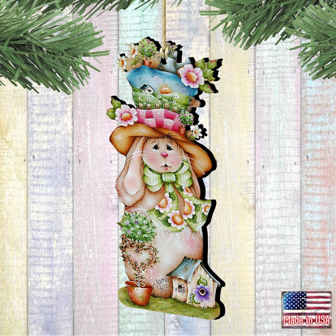 Hailey Hare Wooden Ornaments Easter by Jamie Mills-Price - Easter Spring Decor - 8457603