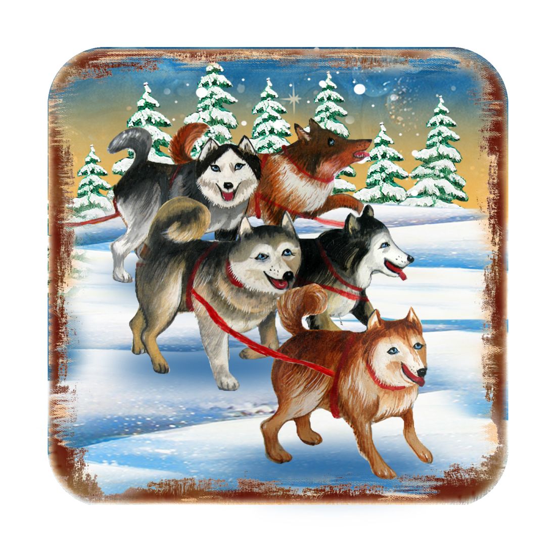Huskies Wooden Cork Coasters Gift Set of 4 by Nature Wonders - Nature Wildlife Decor  - 95378C-S4