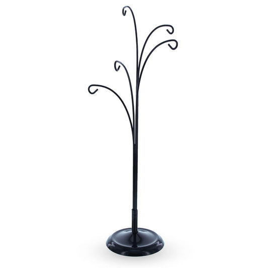 5-Arm Scroll Tree Branches Black Painted Metal Ornament Display Stand 14.5 Inches