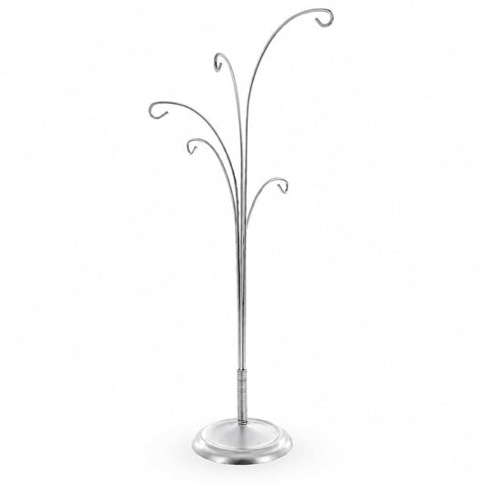 5-Arm Scroll Tree Branches Silver Metal Ornament Display Stand 14.5 Inches