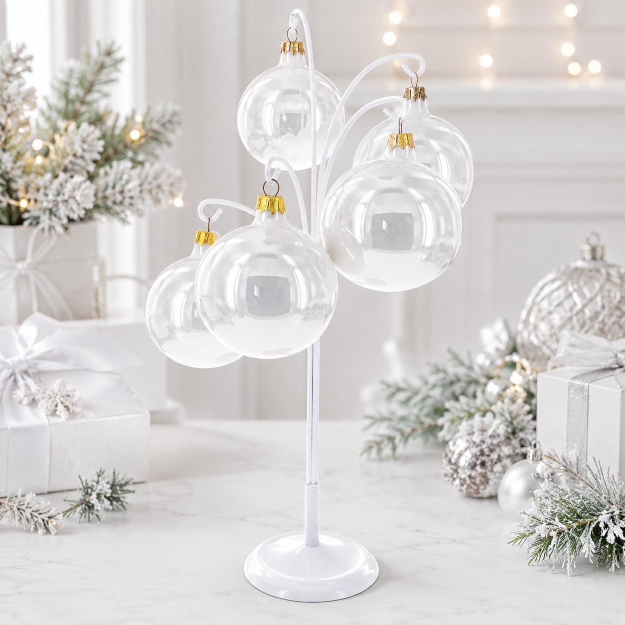 5-Arm Scroll Tree Branches White Painted Metal Ornament Display Stand 14.5 Inches