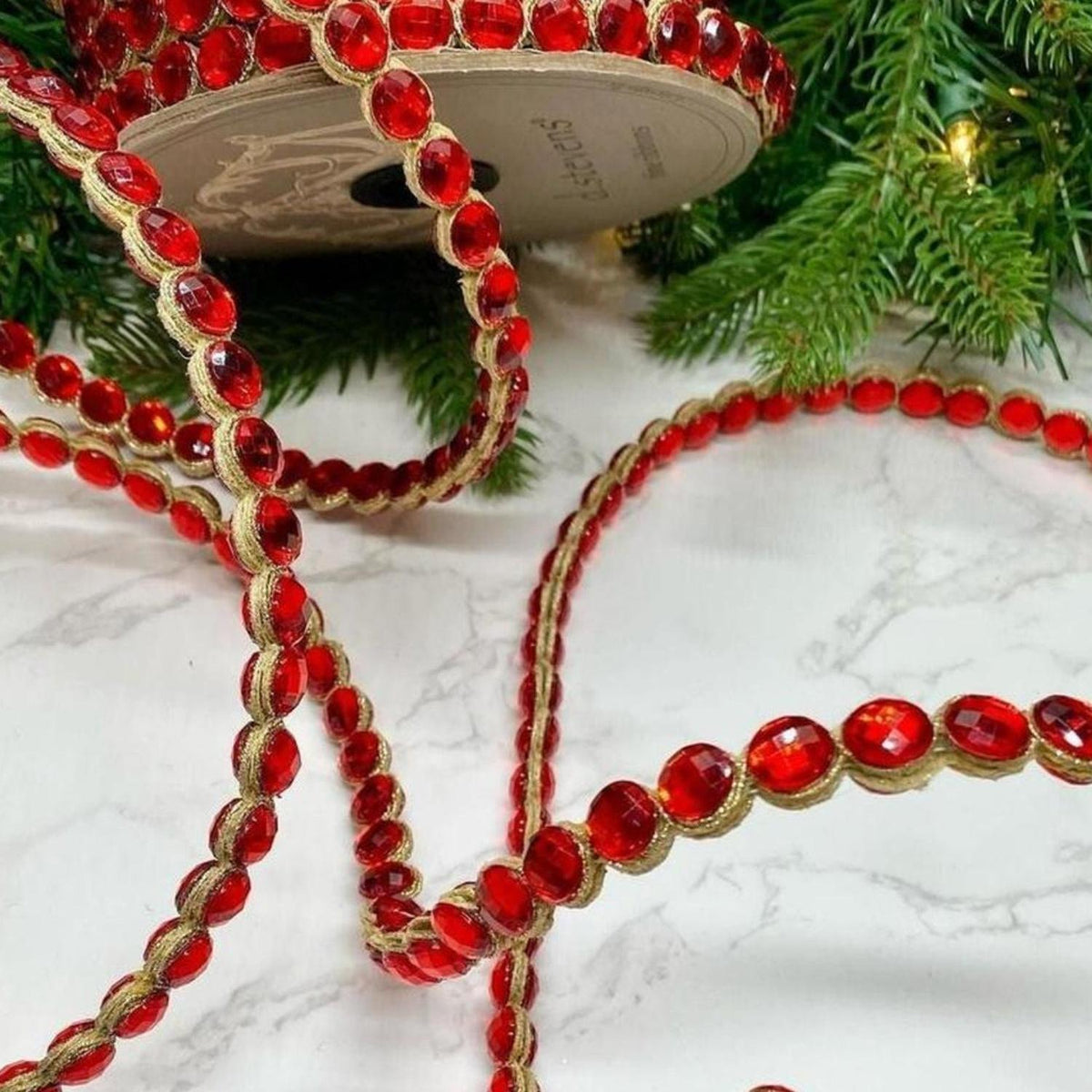 .5" Crown Jewel Garland Ribbon: Red (10 Yards)