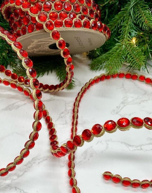 .5" Crown Jewel Garland Ribbon: Red (10 Yards)