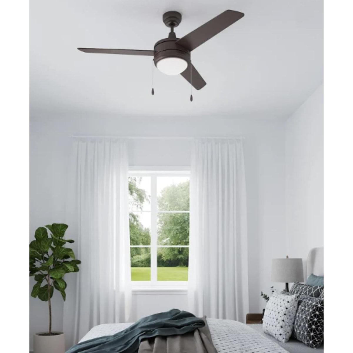 a ceiling fan in a bedroom