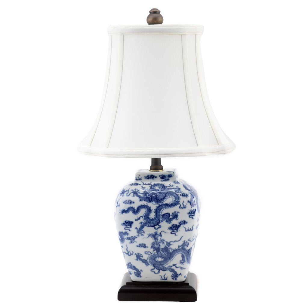 Far East Blue & White Chinoiserie Dragon Lamp