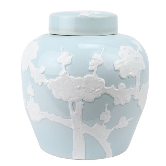 Pastel Pale Blue Cherry Blossom Flat Top Jar