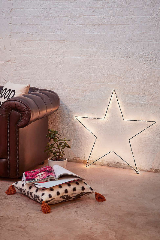 Lighted Star Frame Decorative Ambient Lighting 120 LED Warm White Fairy Lights Large Metal Frame