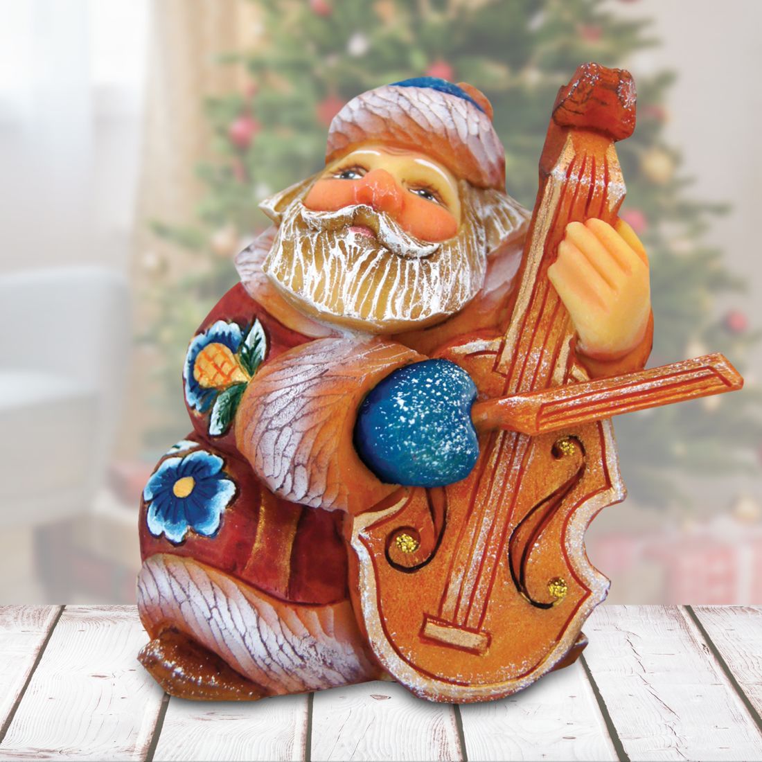 Mini Cello Santa Handcrafted Christmas Figurine - G. DeBrekht - Christmas Santa Snowman Décor - 517636