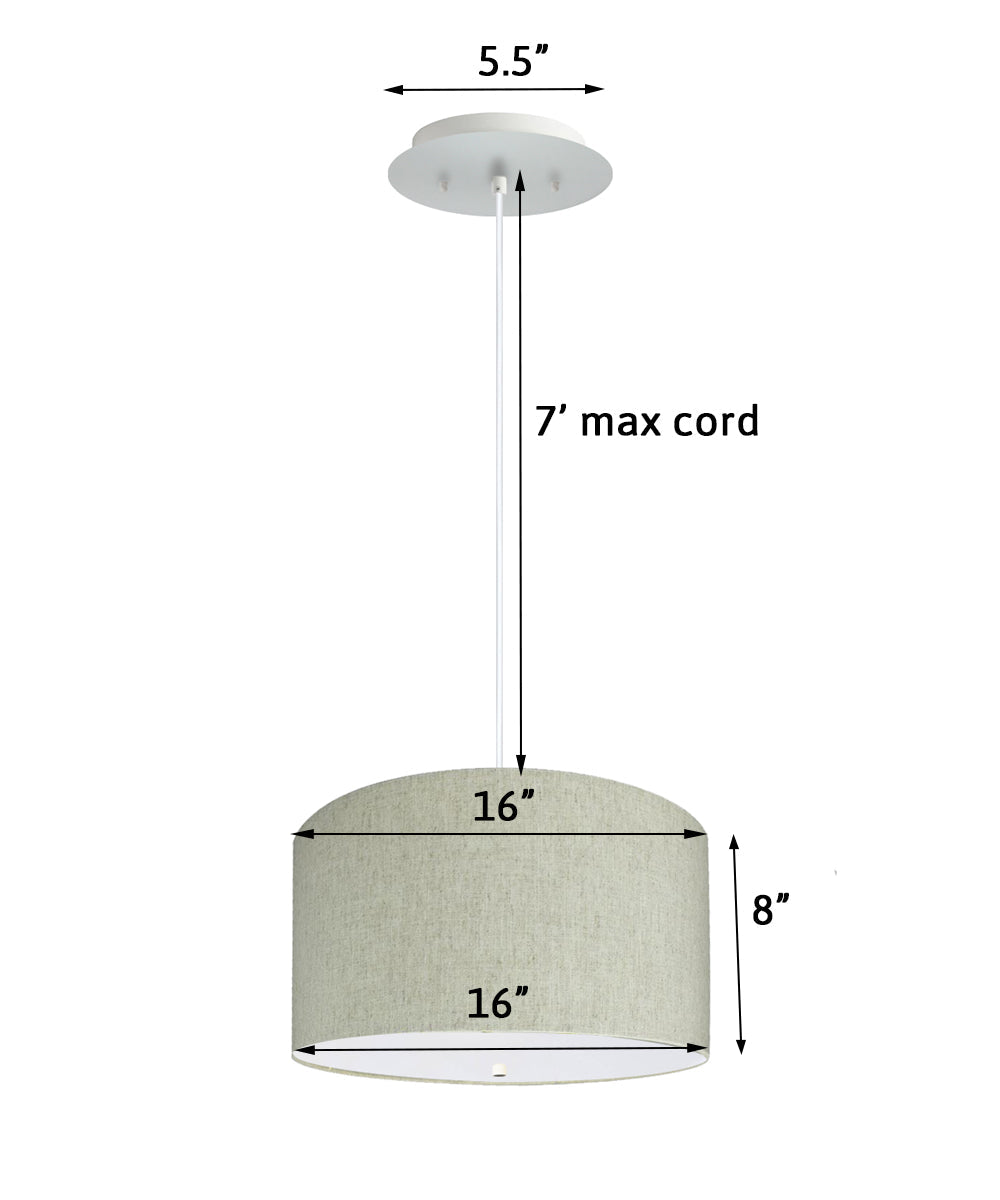 16" W 2 Light Pendant Textured Oatmeal Shade with Diffuser, White Cord