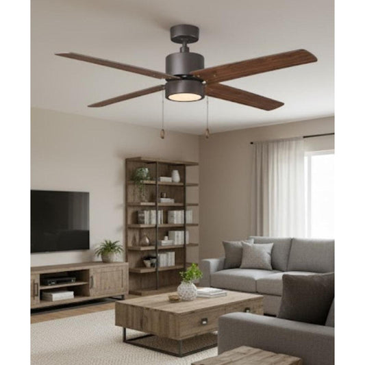 52" Aldea 4-Blade Ceiling Fan Oil Rubbed Bronze Motor Finish and Walnut Blade Finish with Integrated LED Light