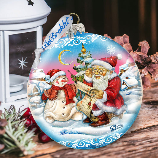 Vintage Santa List Ball Glass Ornament Limited Edition by G. DeBrekht - Christmas Santa Snowman Decor - 73870B