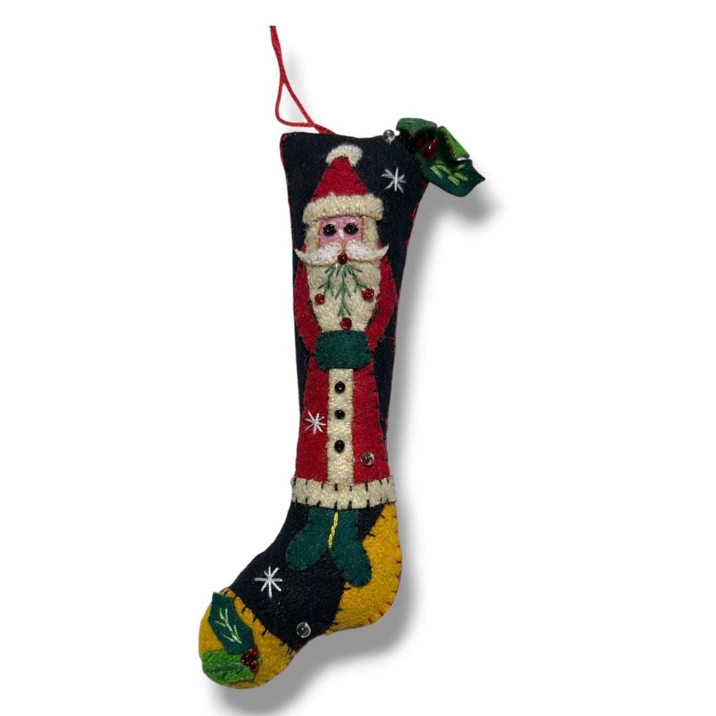 5.5" Black Stocking w/Red Santa Handmade Felt Ornament