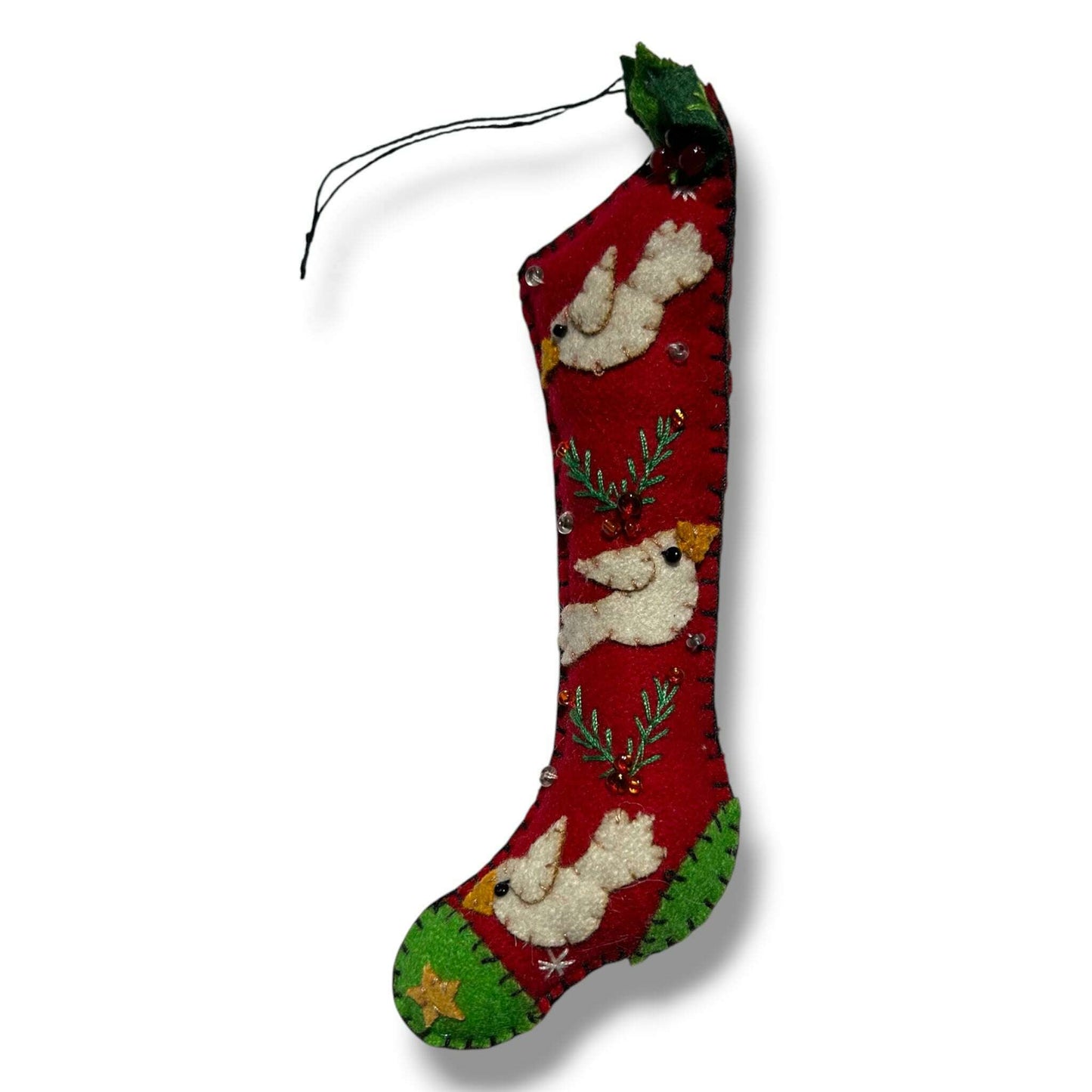 5.5" Red Stocking w/3 White Pigeons