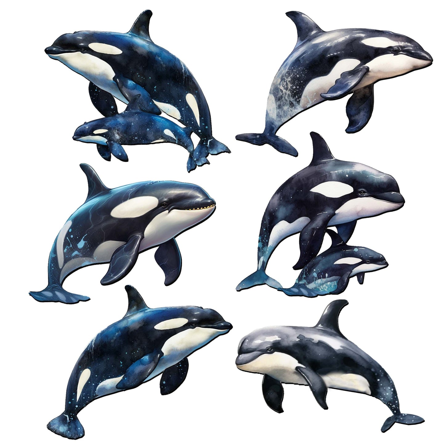Majestic Orcas Clip-On Eco Wood Decorative Ornaments Set of 6 by G. Debrekht - Wildlife Decor - 8090102C-S6