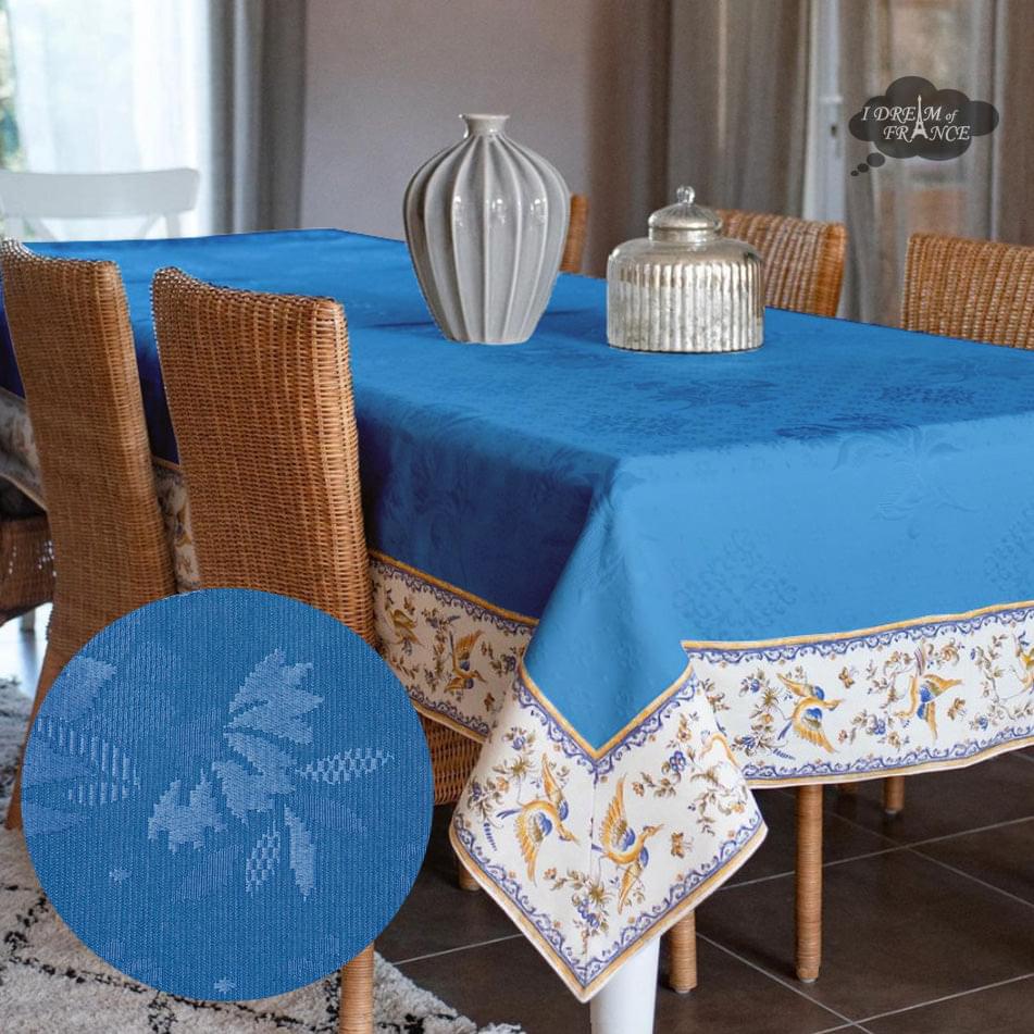 55x86" Rectangular Moustiers Blue Matelassé Tablecloth by Tissus Toselli
