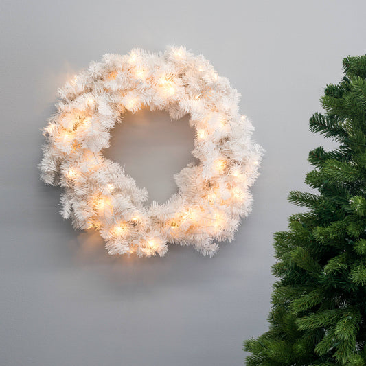 24" Pre-Lit Christmas Crystal White Wreath