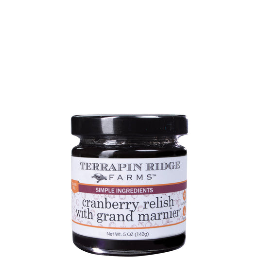 a jar of cranberry relish with a white label