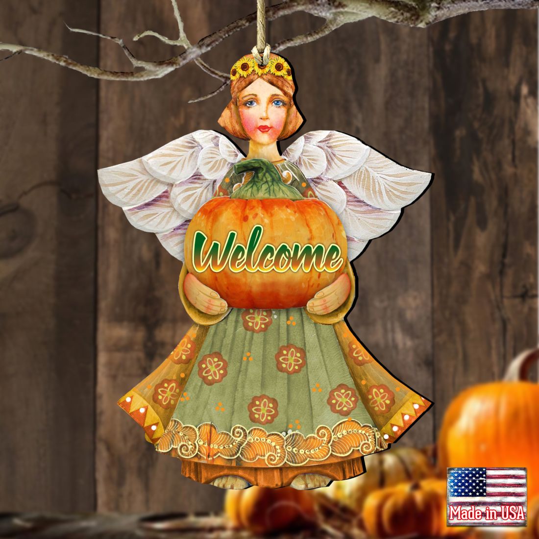 Fall Angel Wooden Ornaments Fall by G. DeBrekht - Thanksgiving Halloween Decor - 8155232-2