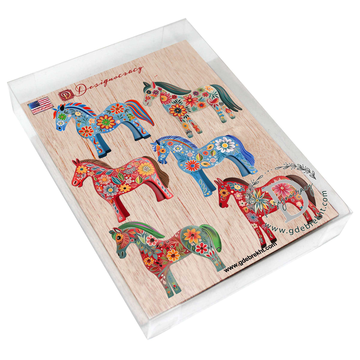 Danish Horses Decorative Eco Wood Magnets Set of 6 by G. Debrekht - Love Family Decor - 8090075G-S6