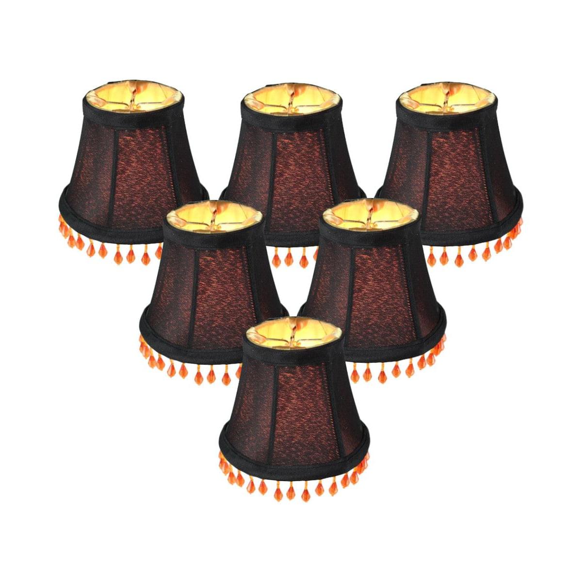 5"W x 4"H Set of 6 Candelabra Stretch with Gold Liner Amber Beads Clip-On Lampshade