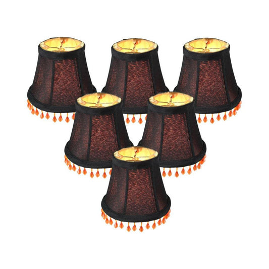 5"W x 4"H Set of 6 Candelabra Stretch with Gold Liner Amber Beads Clip-On Lampshade