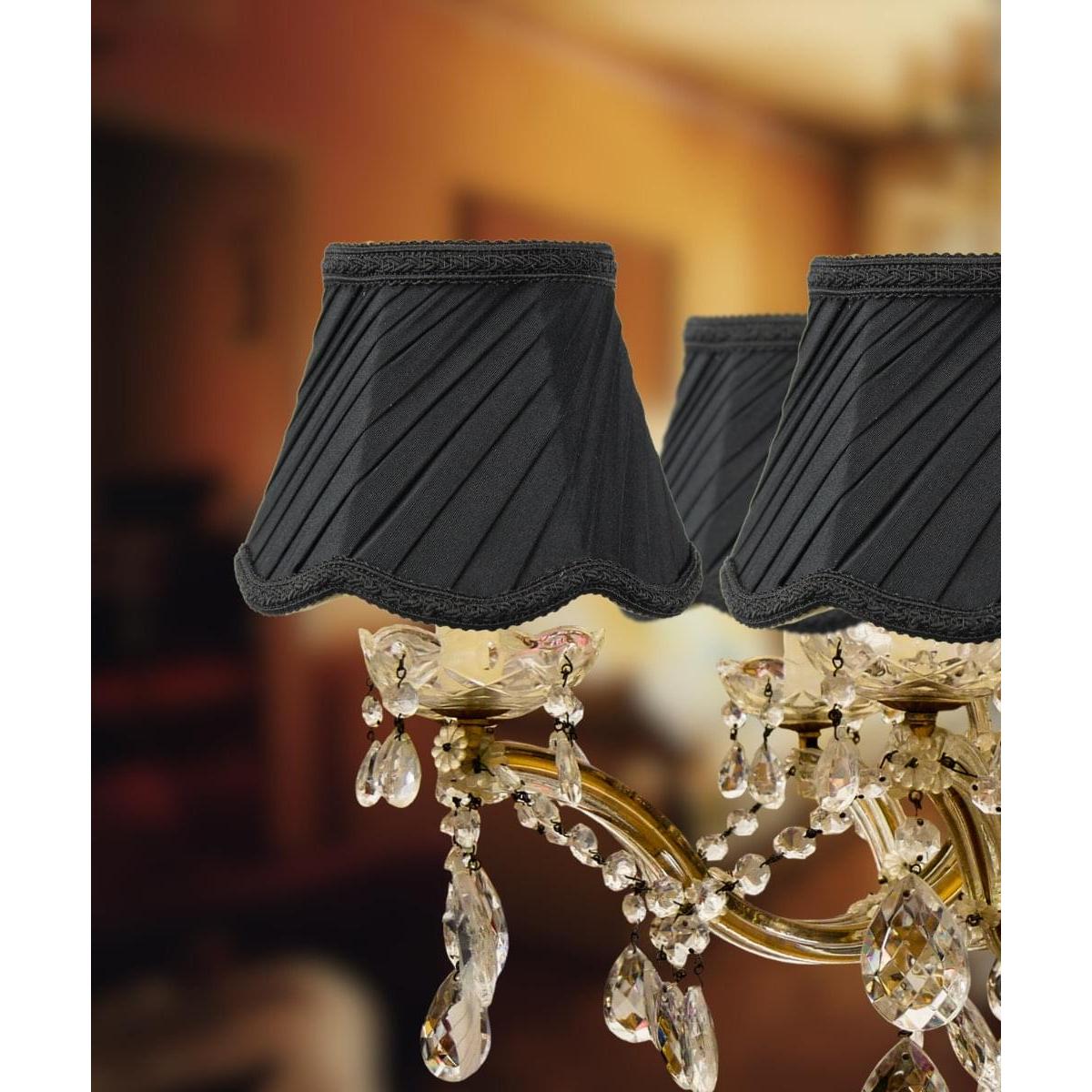 5"W x 4"H Set of 6 Pleated Scallop Clip-on Candelabra Lampshade Black Fabric